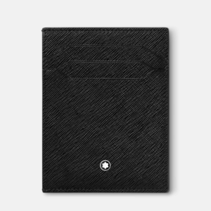 Porta carte Montblanc Meisterstück in pelle nera con due slot per carte ed emblema bianco al centro inferiore.