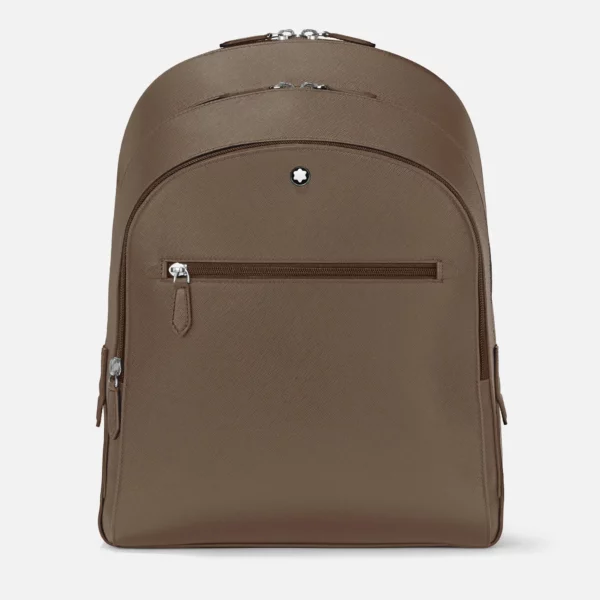 Zaino Montblanc in pelle Saffiano colore mastice visto frontalmente