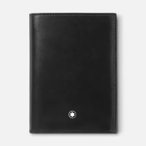 Portafoglio Montblanc Meisterstück in pelle nera, realizzato in Italia, con 7 scomparti per carte e sezione porta documento d’identità.