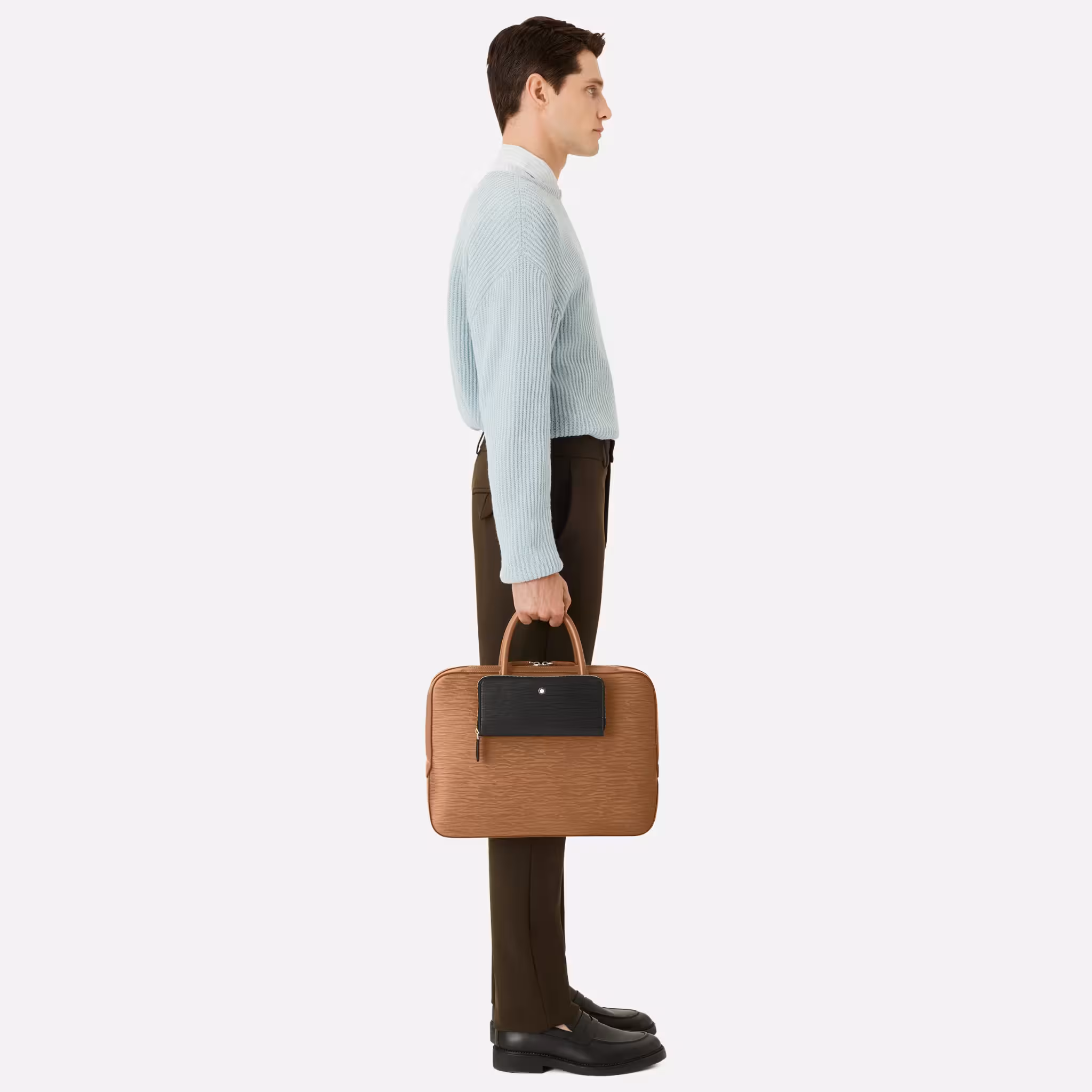 Custodia portatelefono Montblanc in pelle nera con motivo bark tree