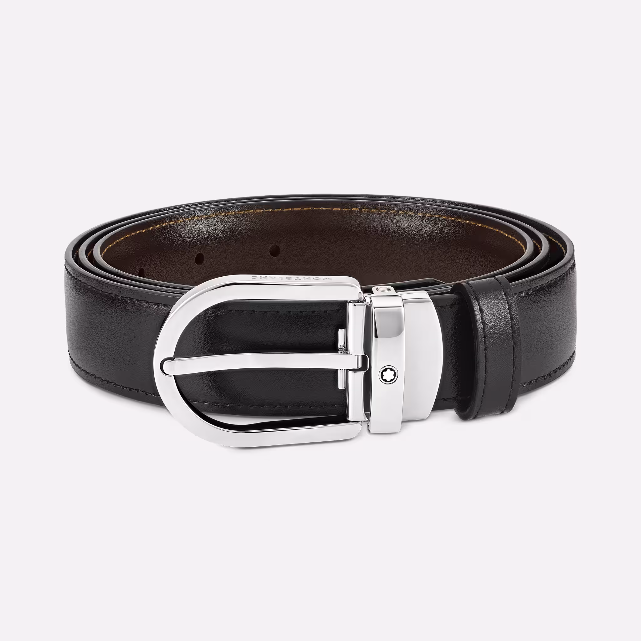 Cintura reversibile pelle nera/marrone 30 mm fibbia ferro di cavallo Montblanc