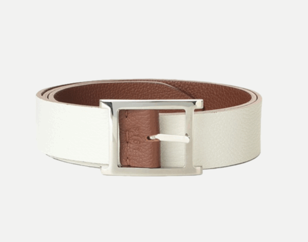 Orciani Cintura Reversibile Micron Double A in Pelle - Sigaro e Bianco
