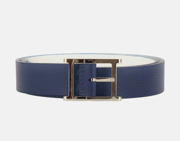 Orciani Cintura Reversibile Micron Double A in Pelle - Navy e Bianco
