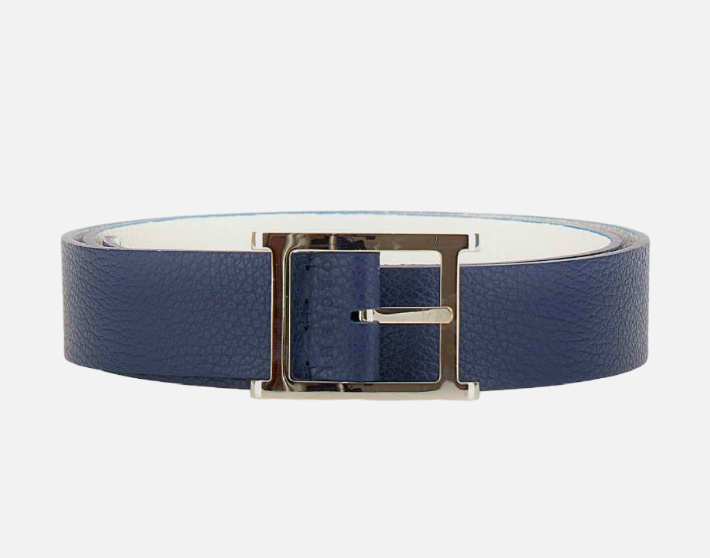 Orciani Cintura Reversibile Micron Double A in Pelle - Navy e Bianco