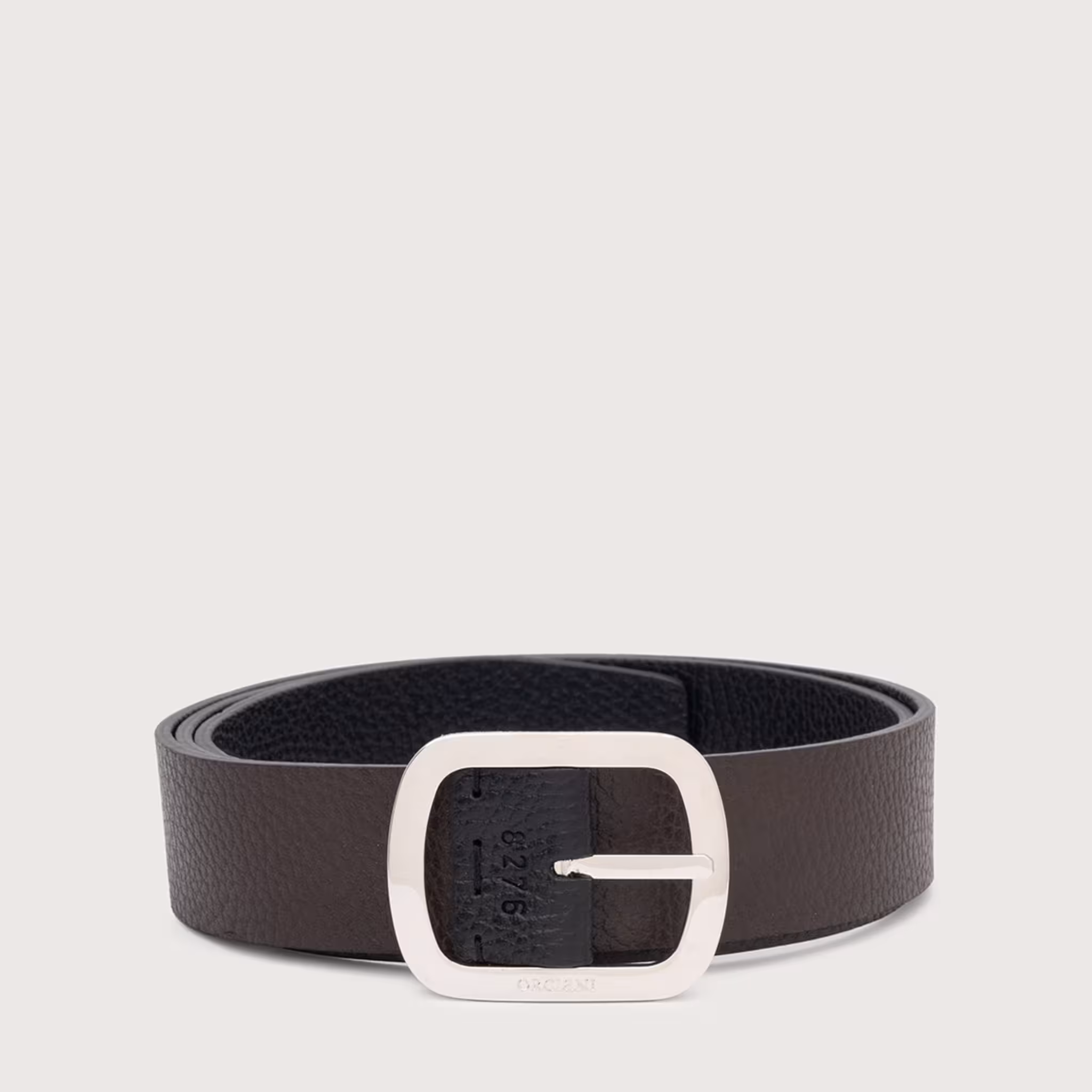 Orciani Cintura Reversibile Dollaro Double 3,5 cm Nero/Ebano, Fibbia Palladio