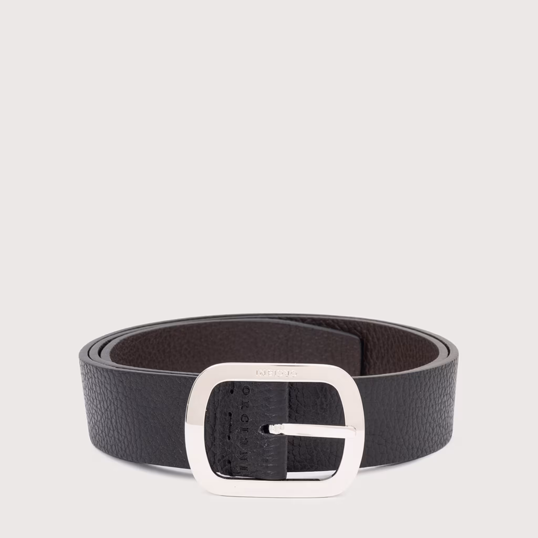 Orciani Cintura Reversibile Dollaro Double 3,5 cm Nero/Ebano, Fibbia Palladio