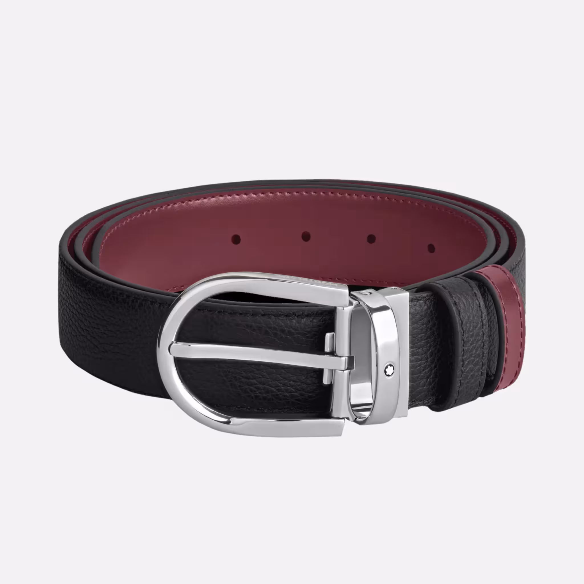 Cintura Reversibile 35 mm in Pelle Nera Grana/Cassis Liscia