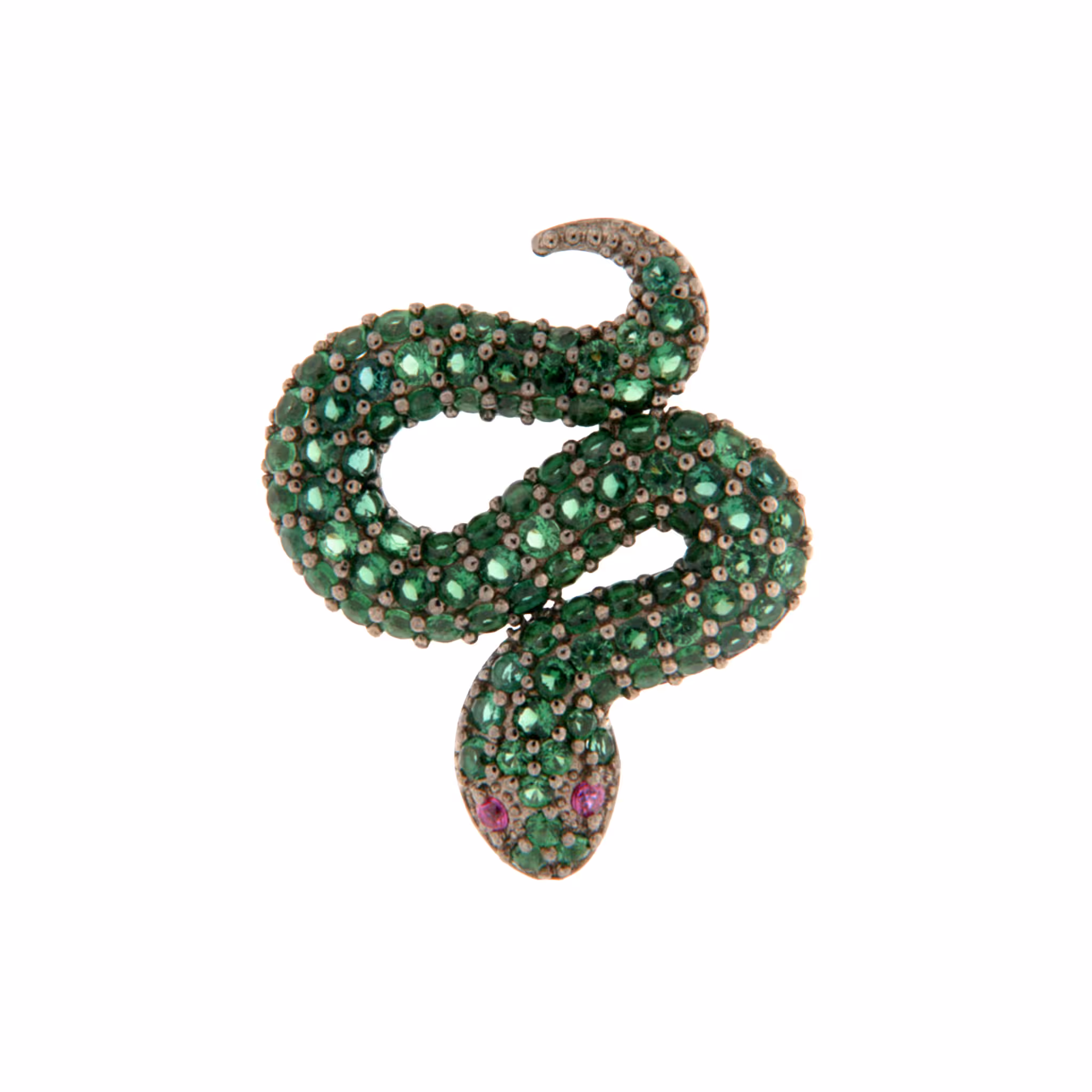 Orecchino Serpente Make Your Jewels Milano Argento Zirconi Verdi Rodio Nero