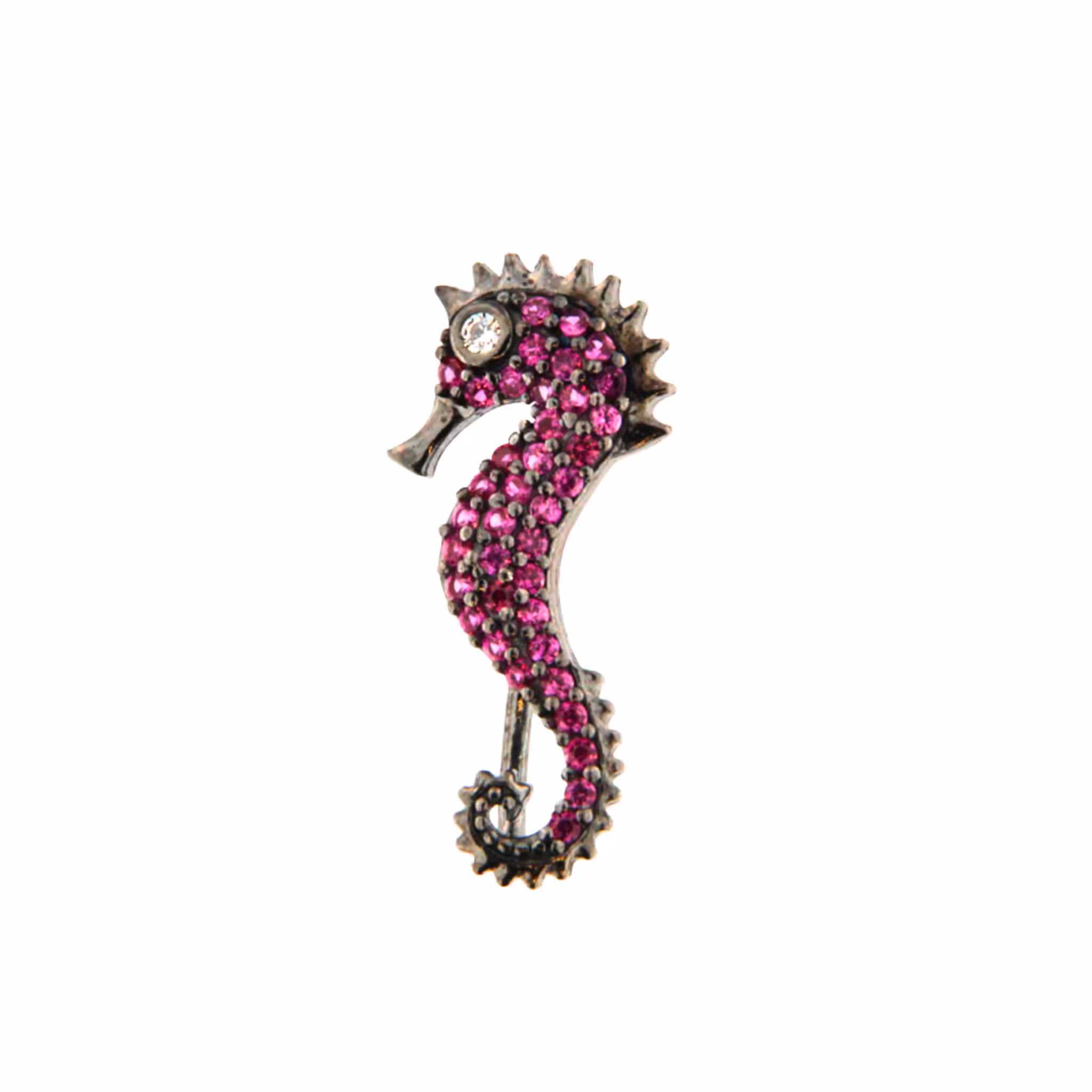 Orecchino Cavalluccio Marino Make Your Jewels Milano Argento Zirconi Rossi Rodio