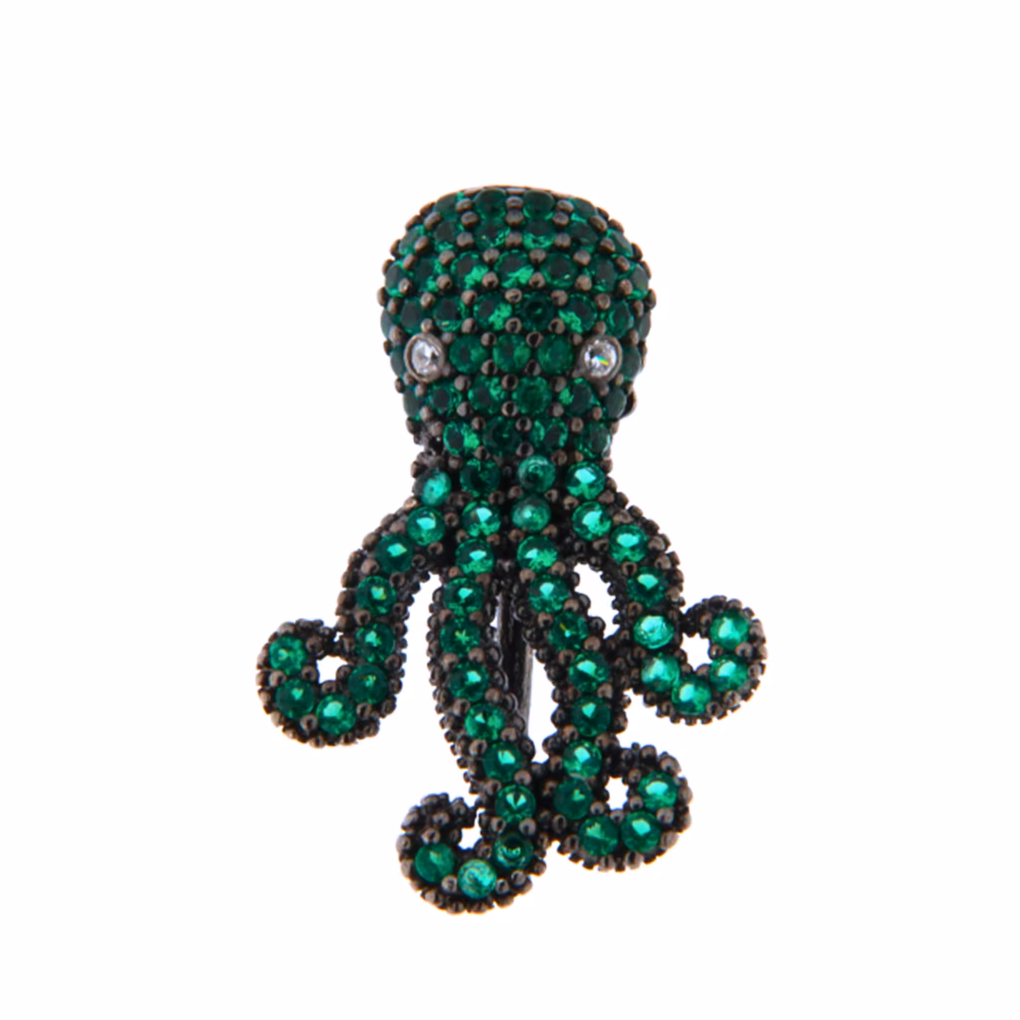 Orecchino Octopus Small Argento 925 Zirconi Verdi Rodio Nero Eleganza Unica
