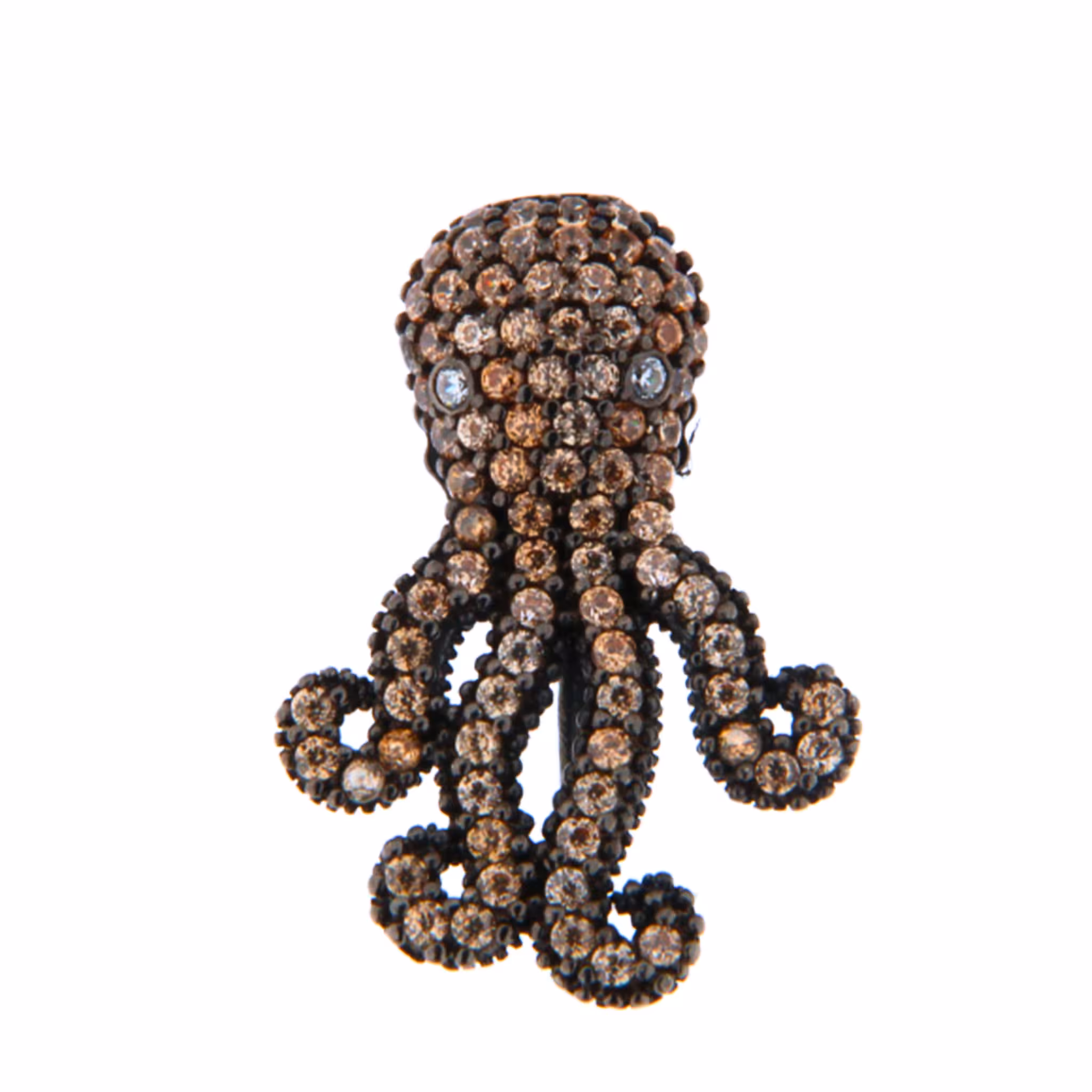 Orecchino Octopus Small Argento 925 Zirconi Champagne Rodio Nero