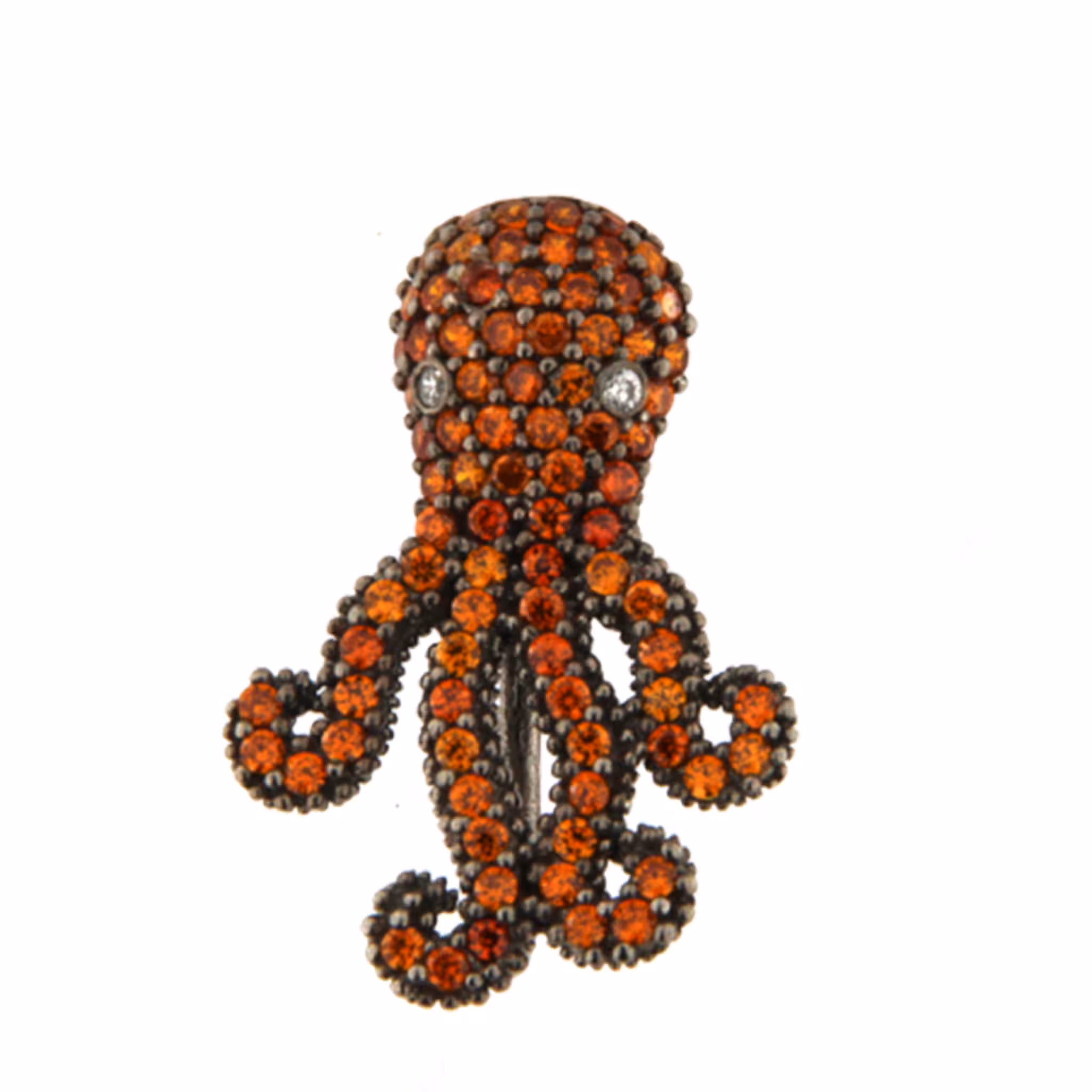 Orecchino Octopus Small Argento Zirconi Arancioni Rodio Nero