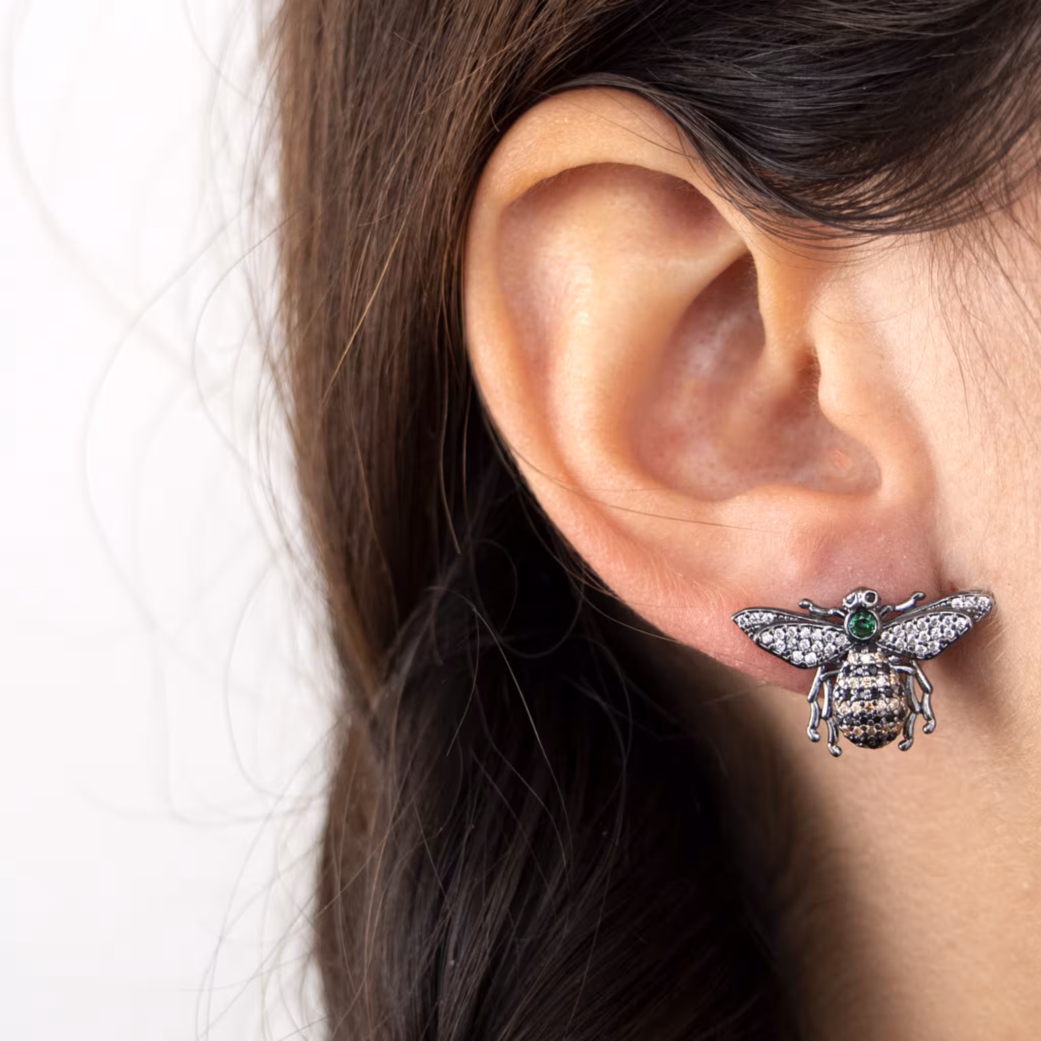 Orecchino Ape Argento Zirconi Neri e Gialli Rodio Nero - Make Your Jewels Milano