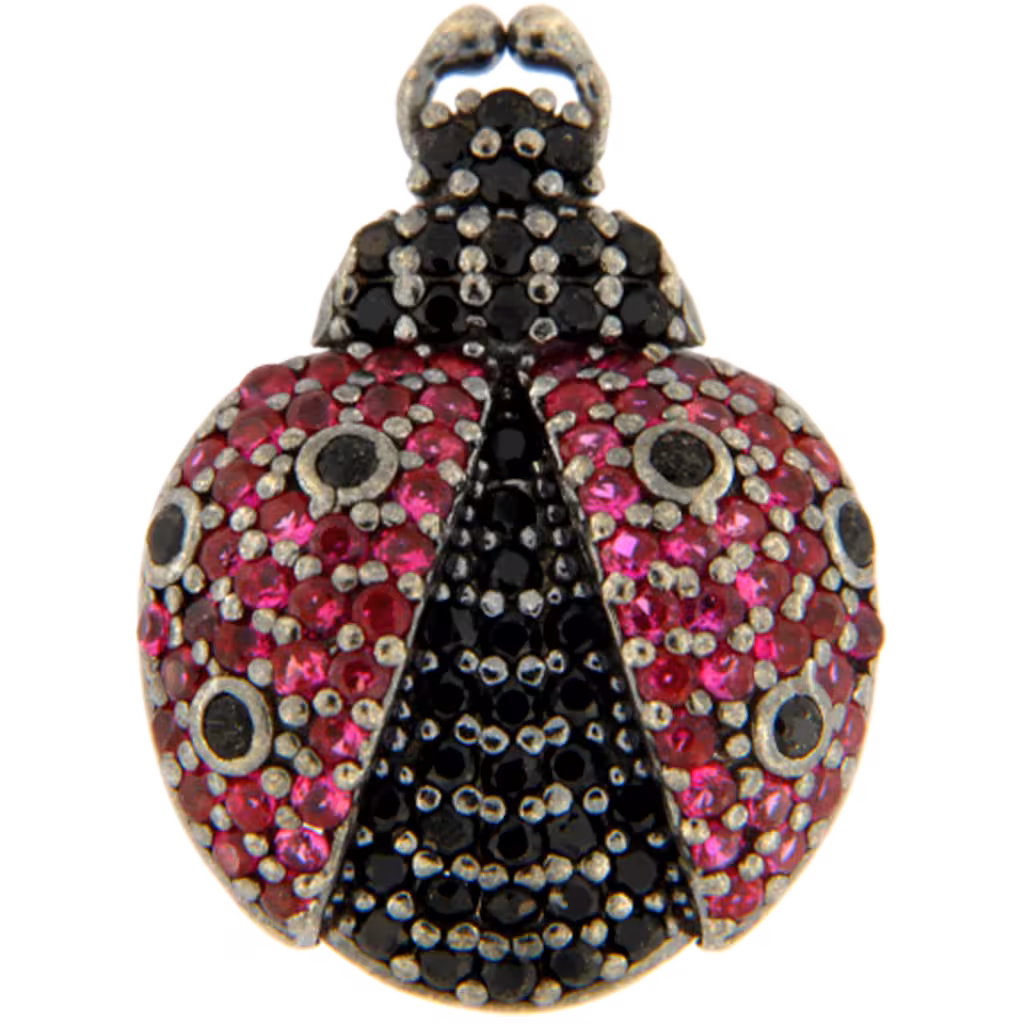 Orecchino Coccinella Argento Zirconi Neri e Rossi Rodio Nero - Make Your Jewels