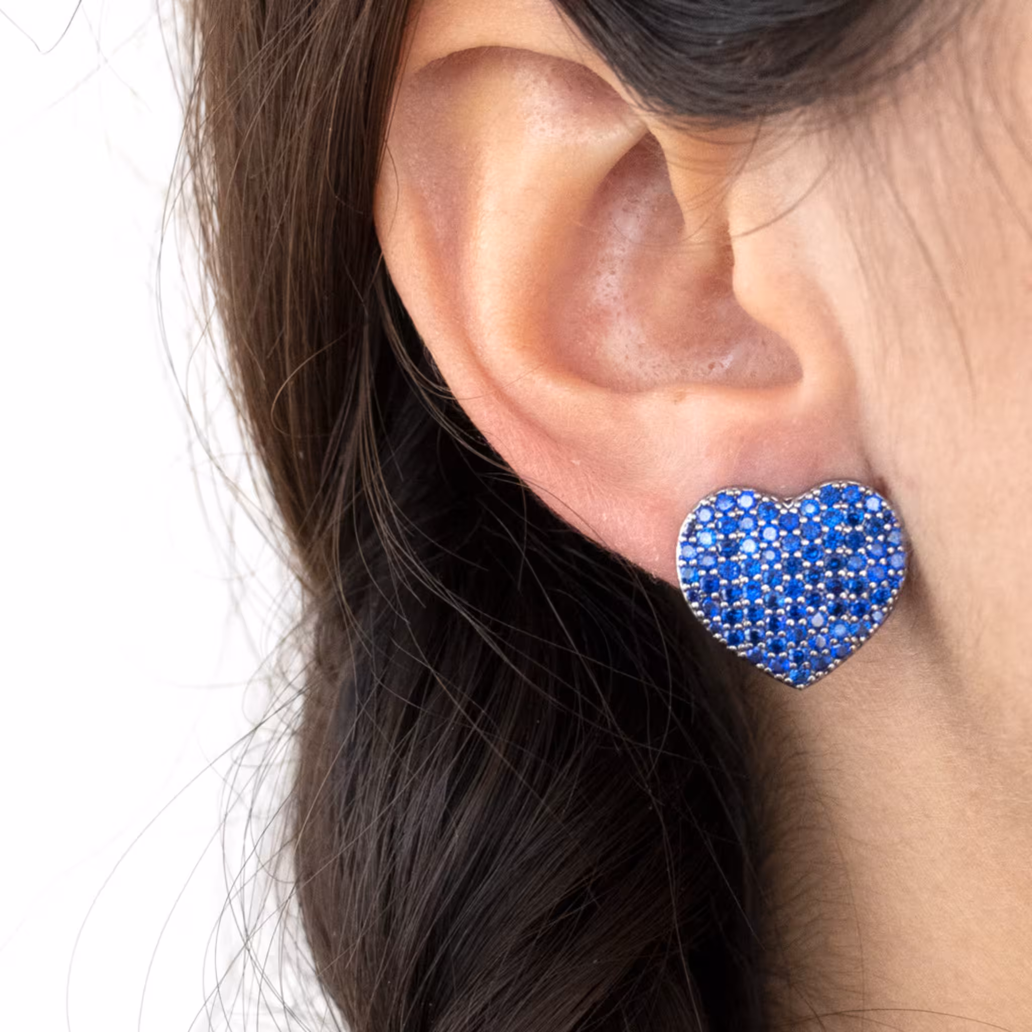 Orecchino Cuore Argento Zirconi Blu Rodio Nero - Make Your Jewels