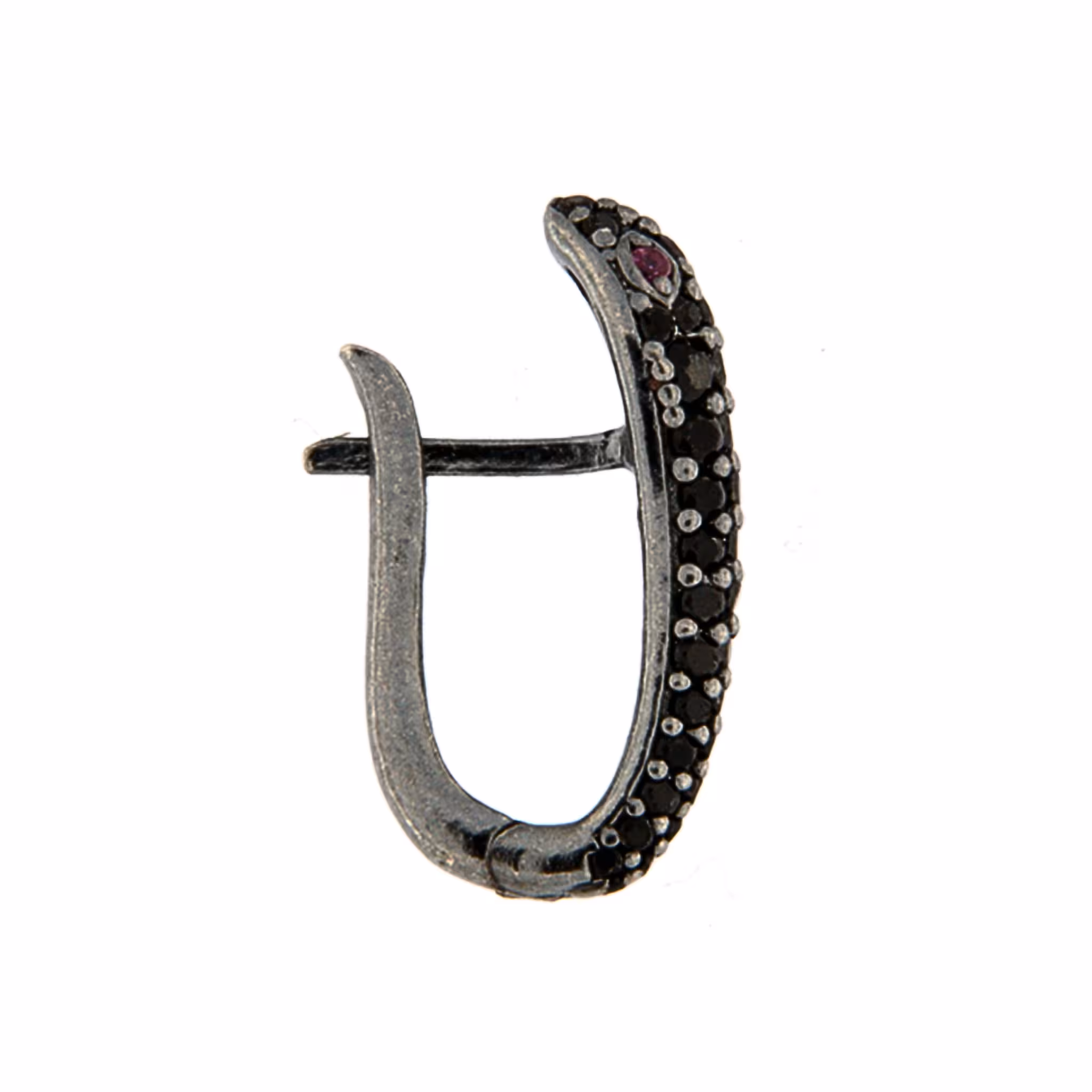 Orecchino Ovale Serpente Argento Zirconi Neri Rodio Nero - Make Your Jewels
