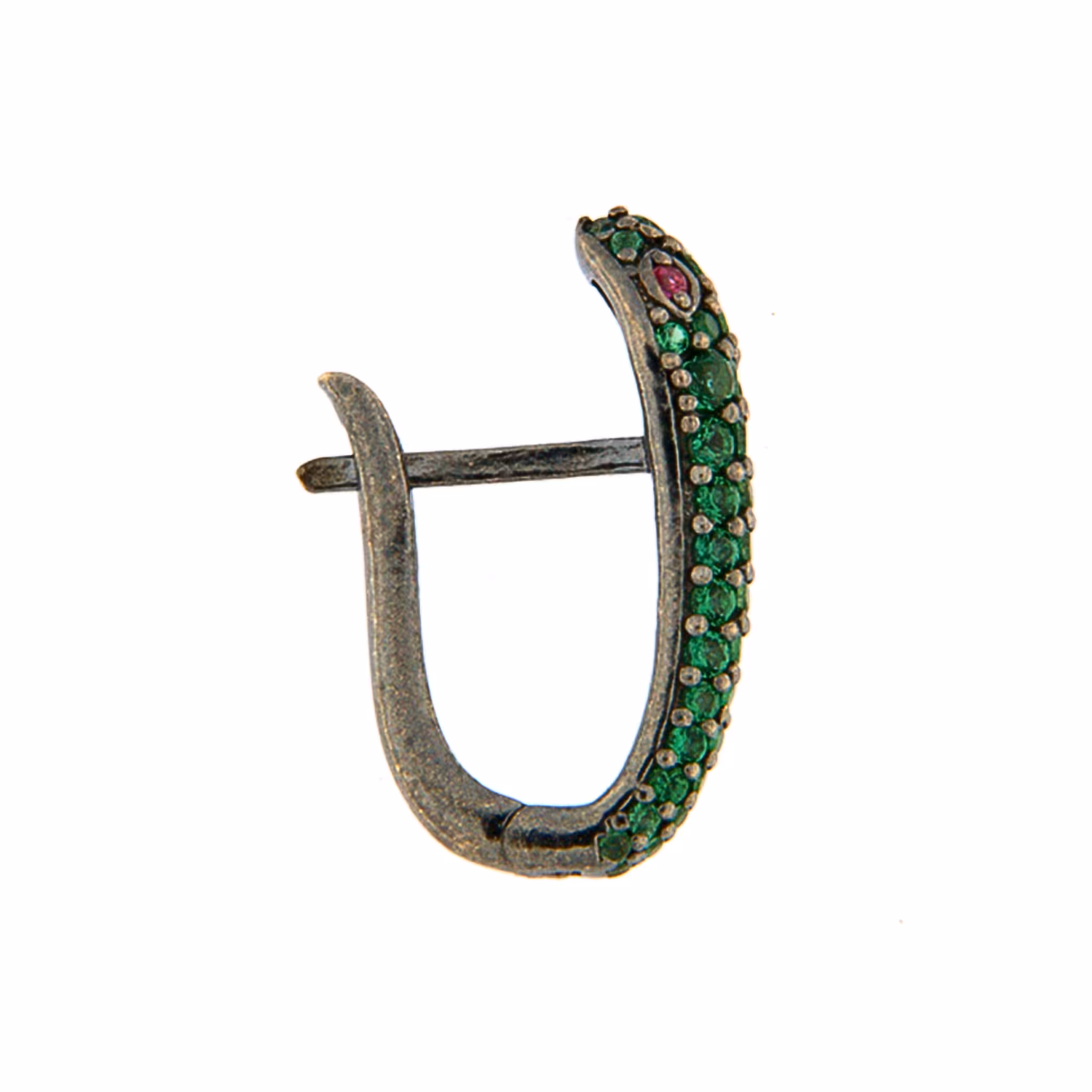 Orecchino Ovale Serpente Argento Zirconi Verdi Rodio Nero - Make Your Jewels