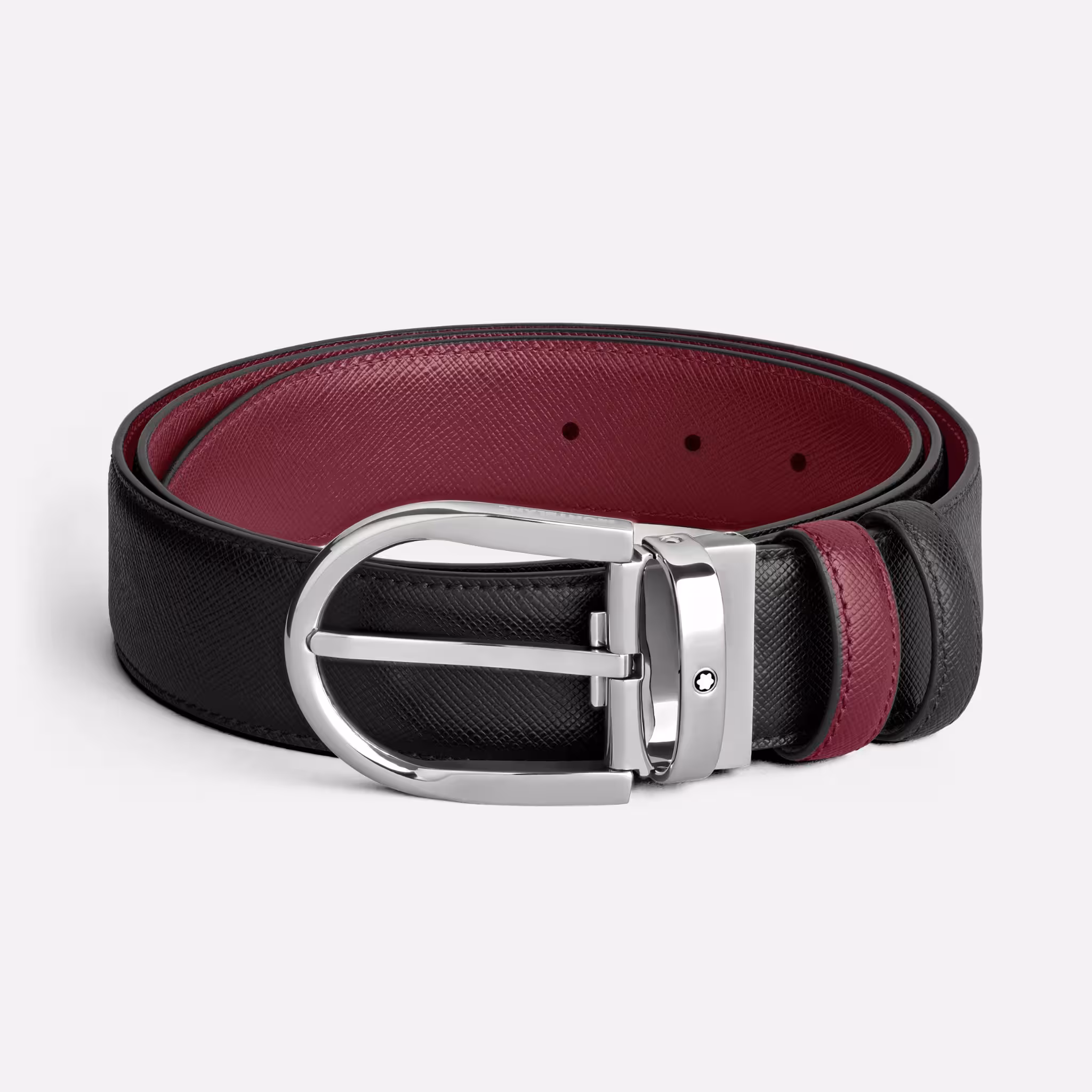 Cintura Reversibile 35 mm Montblanc Nera/Cassis con Fibbia Ferro di Cavallo