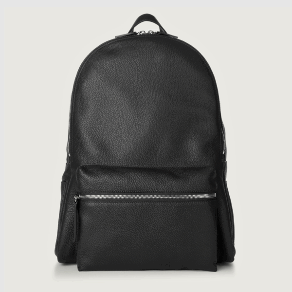 Zaino Micron Orciani pelle – vista frontale con tasca e doppia zip