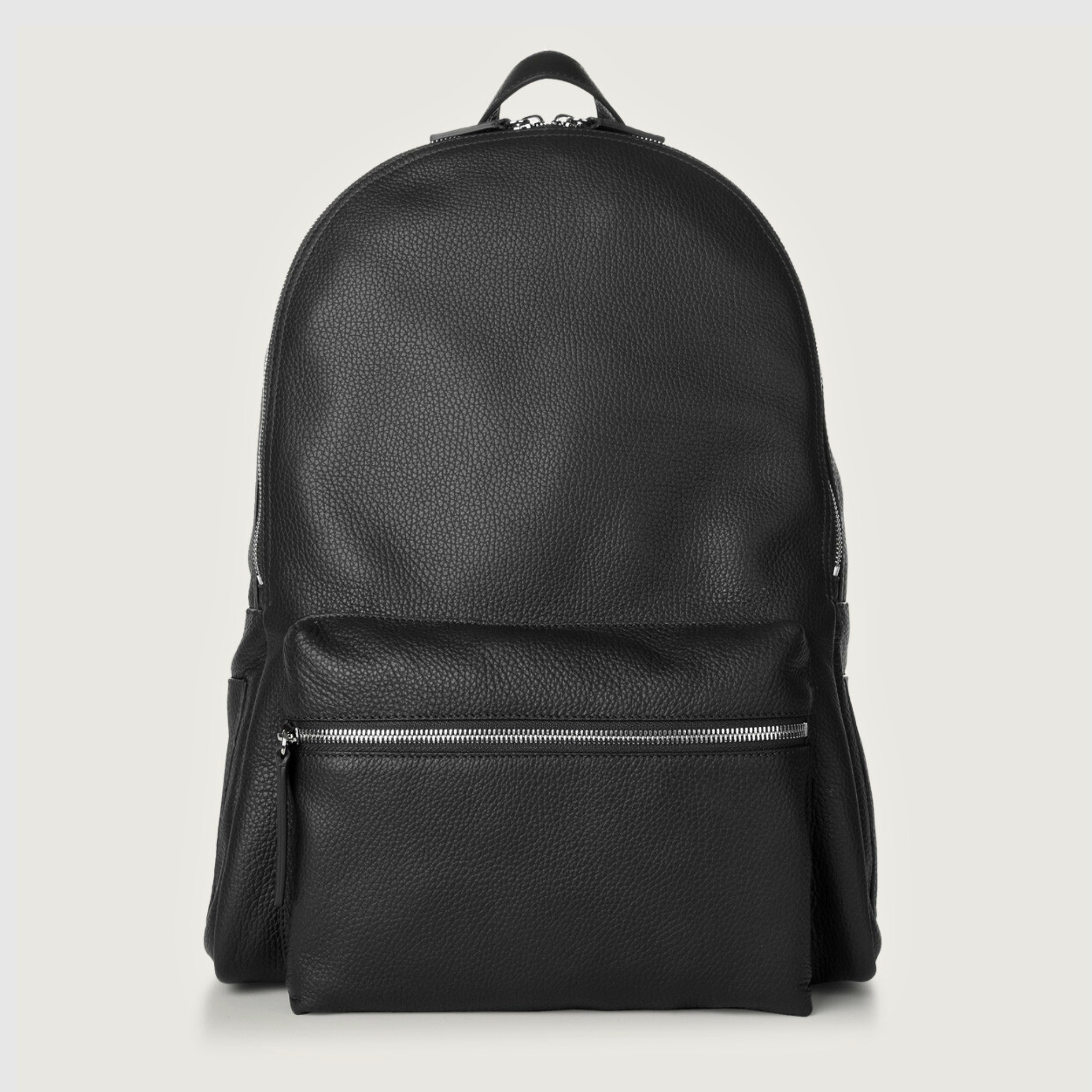 Zaino Micron Orciani pelle – vista frontale con tasca e doppia zip