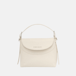 Borsa Orciani Nana Small Soft bianca in pelle martellata con logo frontale inciso e patta sagomata