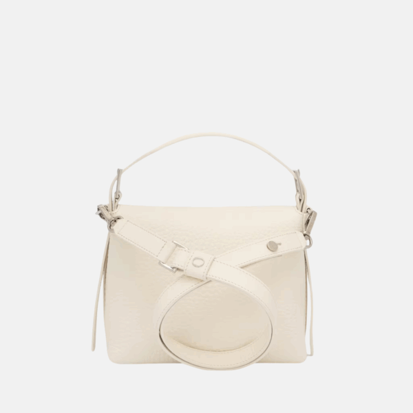 Borsa Orciani Nana Small Soft in pelle martellata chiara con tracolla frontale e fibbia palladio