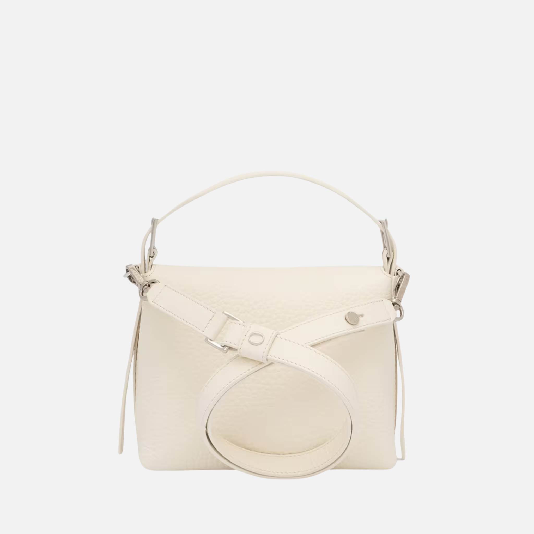 Borsa Orciani Nana Small Soft in pelle martellata chiara con tracolla frontale e fibbia palladio