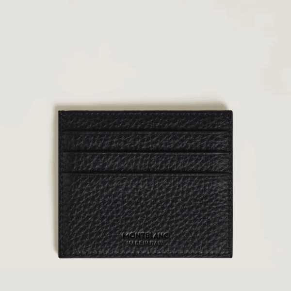Retro del porta carte Montblanc nero in pelle con 3 slot e scritta Made in Italy