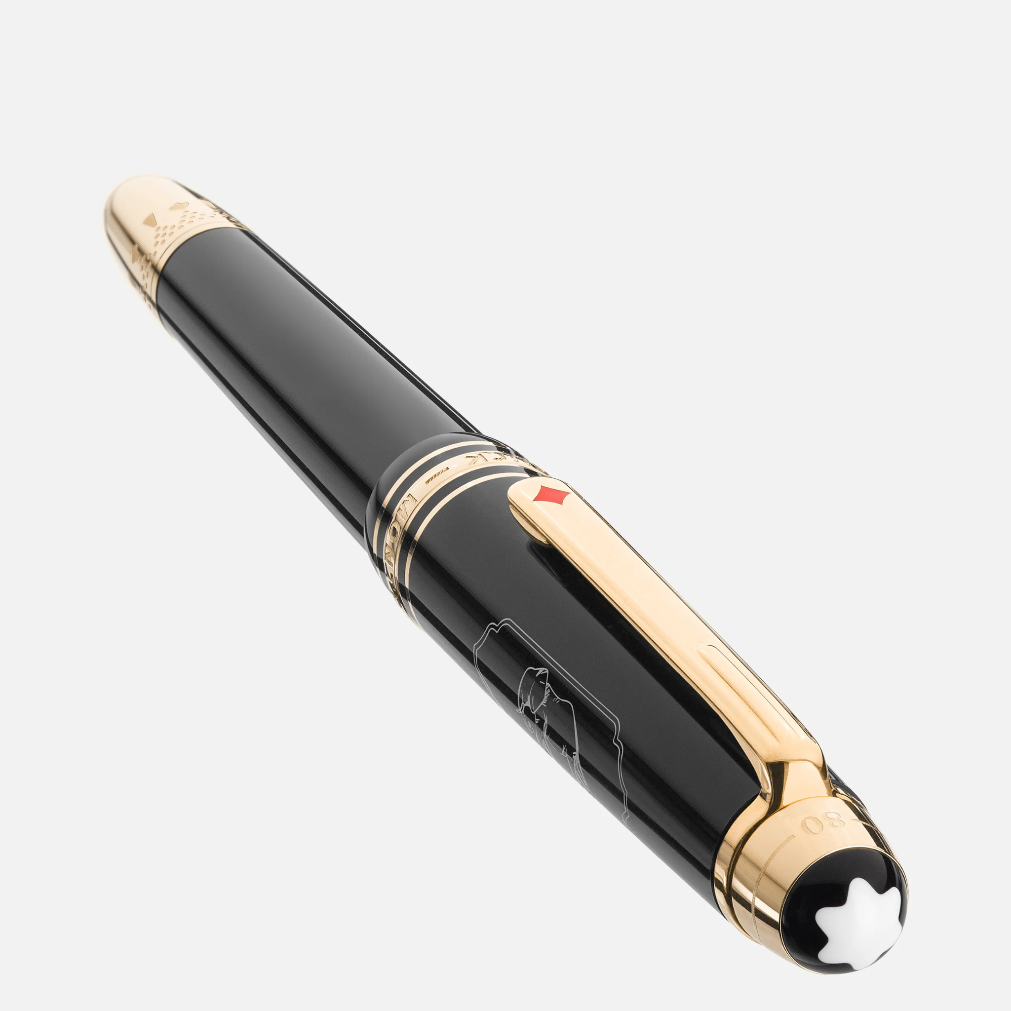 Stilografica Montblanc Classique 80 Days M in resina nera con dettagli dorati e clip rossa