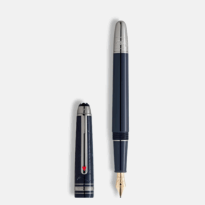 Stilografica Montblanc Classique 80 Days F in resina blu scuro con cappuccio inciso