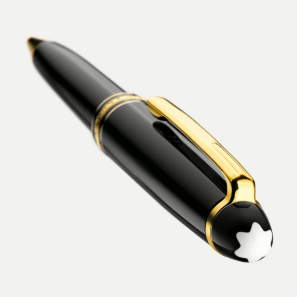 Dettaglio clip dorata e cappuccio con emblema bianco Montblanc