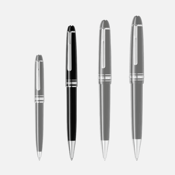 Quattro penne Montblanc Classique affiancate, effetto trasparenza per confronto visivo