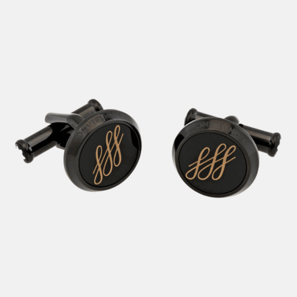 Gemelli Montblanc Calligraphy tondi in acciaio PVD nero con incisione dorata su onice