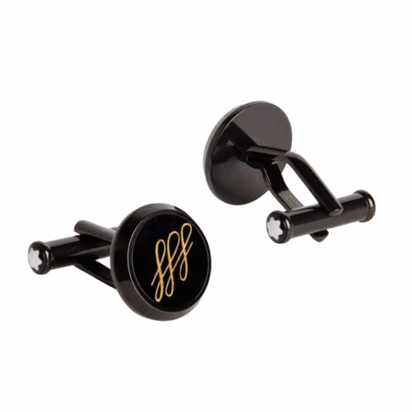 Gemelli Montblanc Calligraphy in acciaio PVD nero con decoro dorato e emblema a stella