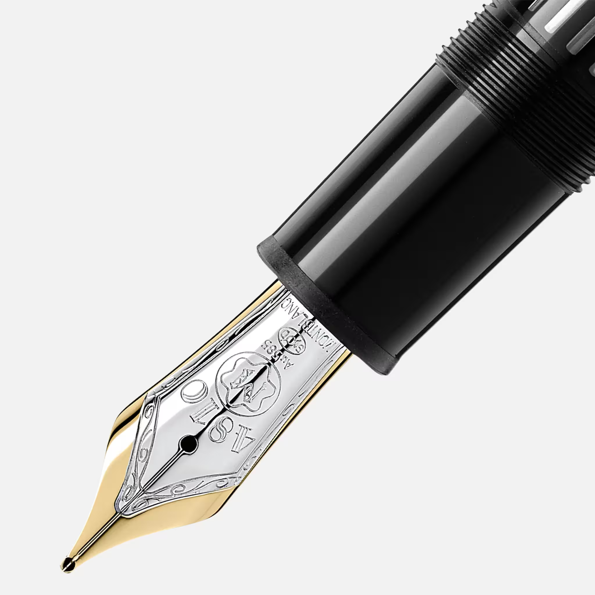 Stilografica Montblanc Meisterstück 149 nera con finiture dorate e cappuccio con emblema bianco