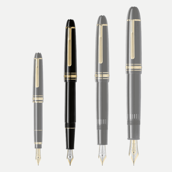 Confronto tra stilografiche Montblanc di diverse dimensioni, inclusa la Classique Gold-Coated