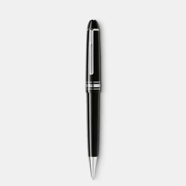 Penna a sfera Montblanc Meisterstück Midsize Platinum Line vista frontale verticale con finitura platino