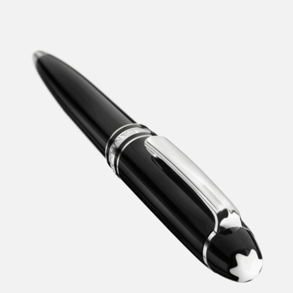 Penna a sfera Montblanc Meisterstück Mozart in resina nera con dettagli in platino e logo Montblanc sulla sommità
