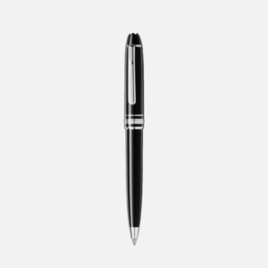 Penna a sfera Montblanc Meisterstück Mozart in resina nera con finiture platino e clip lucida, vista laterale