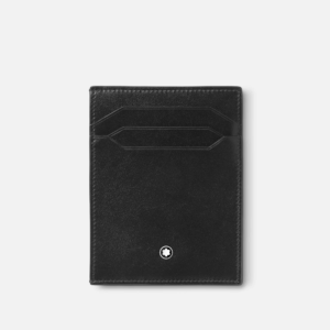 Porta carte Montblanc in pelle nera con cuciture visibili e emblema bianco frontale