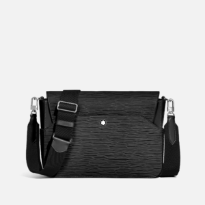 Messenger Bag 4810 Montblanc in pelle nera con motivo corteccia, chiusura magnetica e tracolla regolabile
