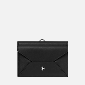 Porta carte Montblanc Soft nero in pelle con chiusura a patta, anello laterale e 4 scomparti