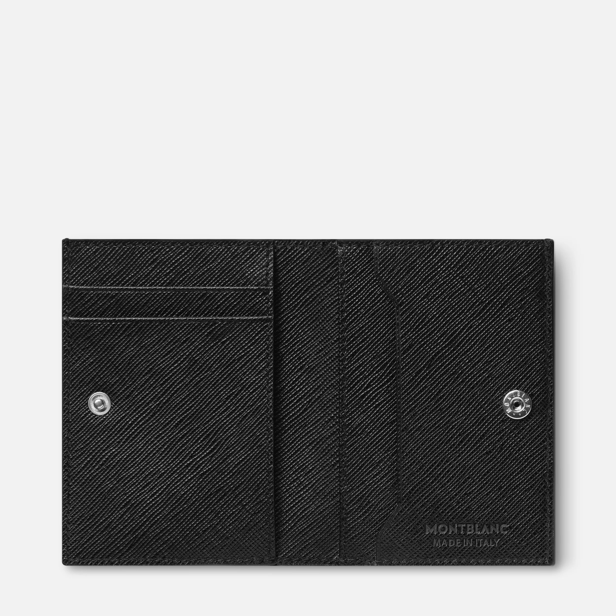 Portafoglio Montblanc nero in pelle con scomparti multipli, finitura Saffiano e scritta “Made in Italy”