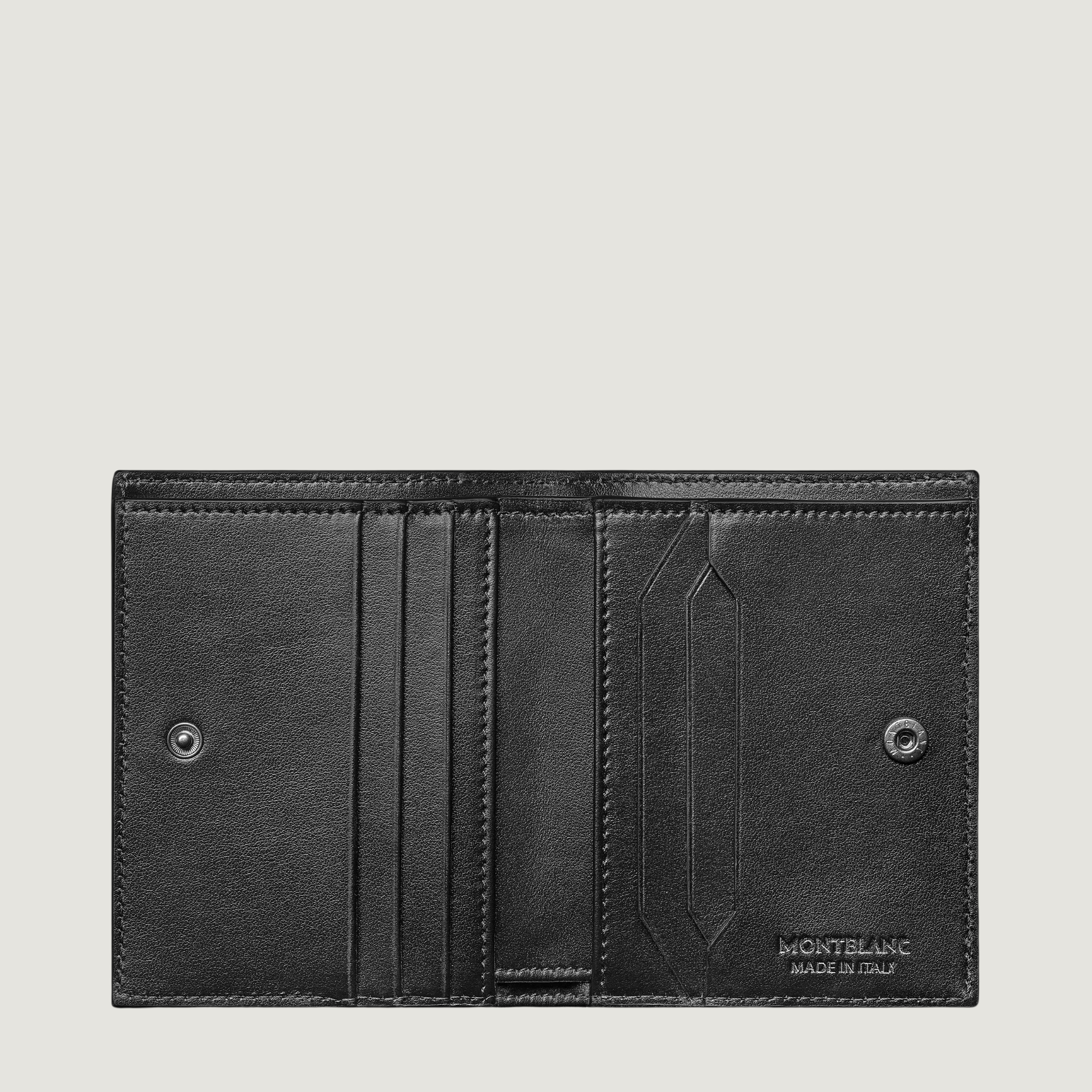 Portafoglio Montblanc Extreme 3.0 blu aperto con sei scomparti e bottone a pressione