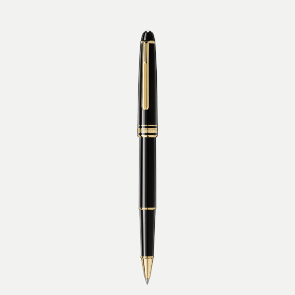 Penna Montblanc roller vista laterale con corpo nero e finiture oro