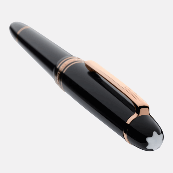 Penna Montblanc Roller Meisterstück nera con finiture oro rosa e cappuccio con emblema bianco