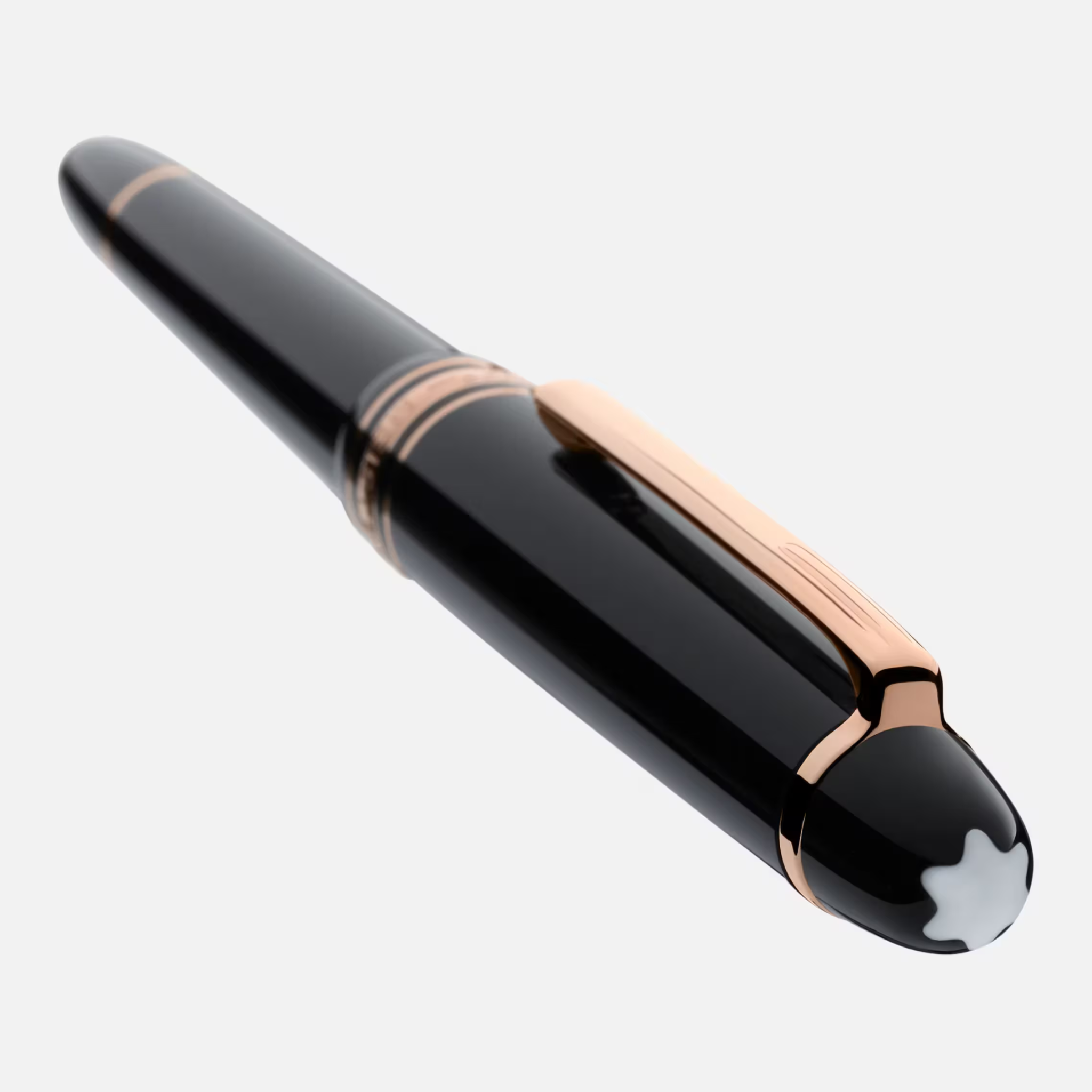 Penna Montblanc Roller Meisterstück nera con finiture oro rosa e cappuccio con emblema bianco