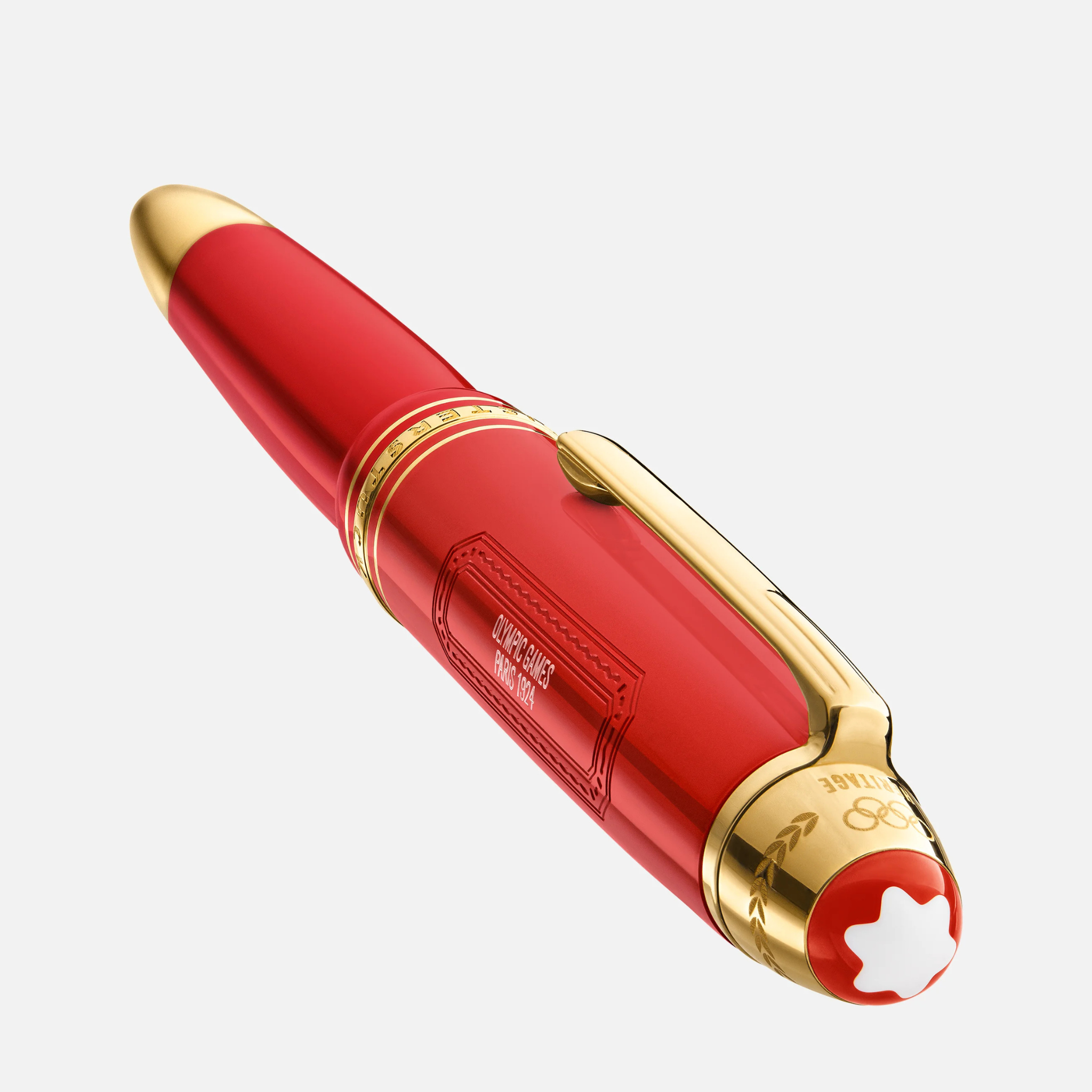 Emblema Montblanc bianco su sommità in resina corallo