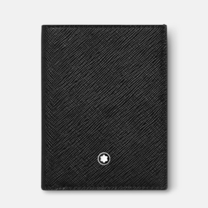 Portafoglio Montblanc Sartorial mini in pelle nera Saffiano con emblema bianco frontale