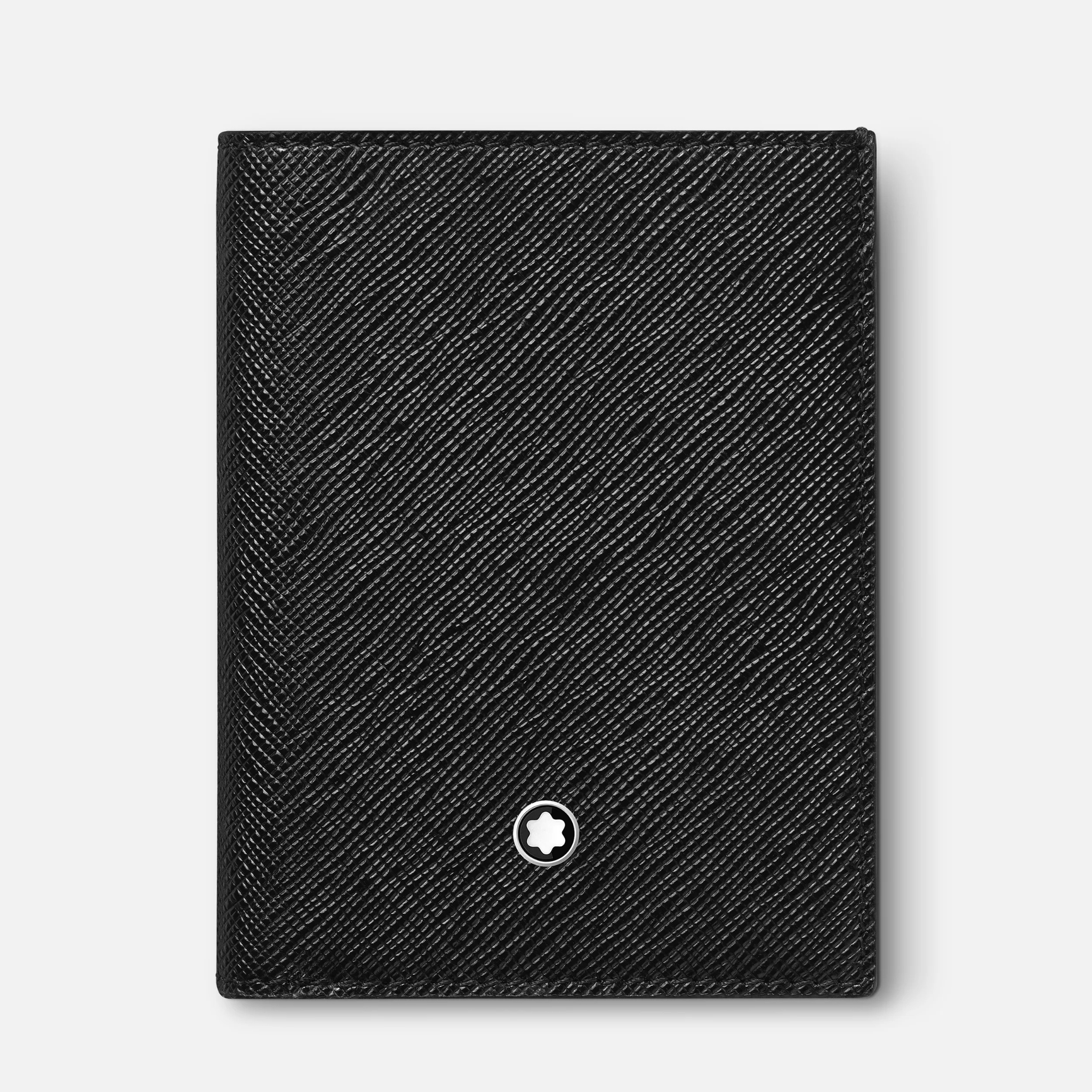 Portafoglio Montblanc Sartorial mini in pelle nera Saffiano con emblema bianco frontale